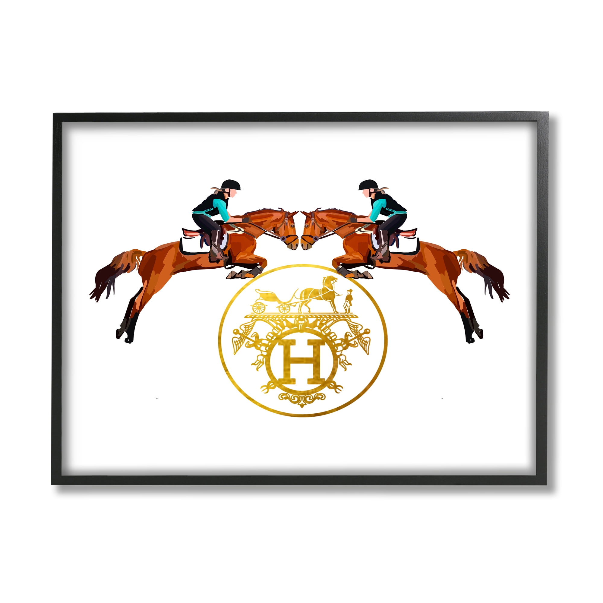 Stupell Industries Glam Emblem Polo Jockeys Animals & Insects Painting Black Framed Art Print Wall Art, 14 x 11