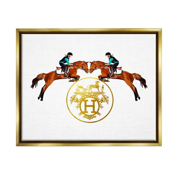 Stupell Industries Glam Emblem Polo Jockeys Animals & Insects Painting Gold Floater Framed Canvas Art Print Wall Art, 31 x 25