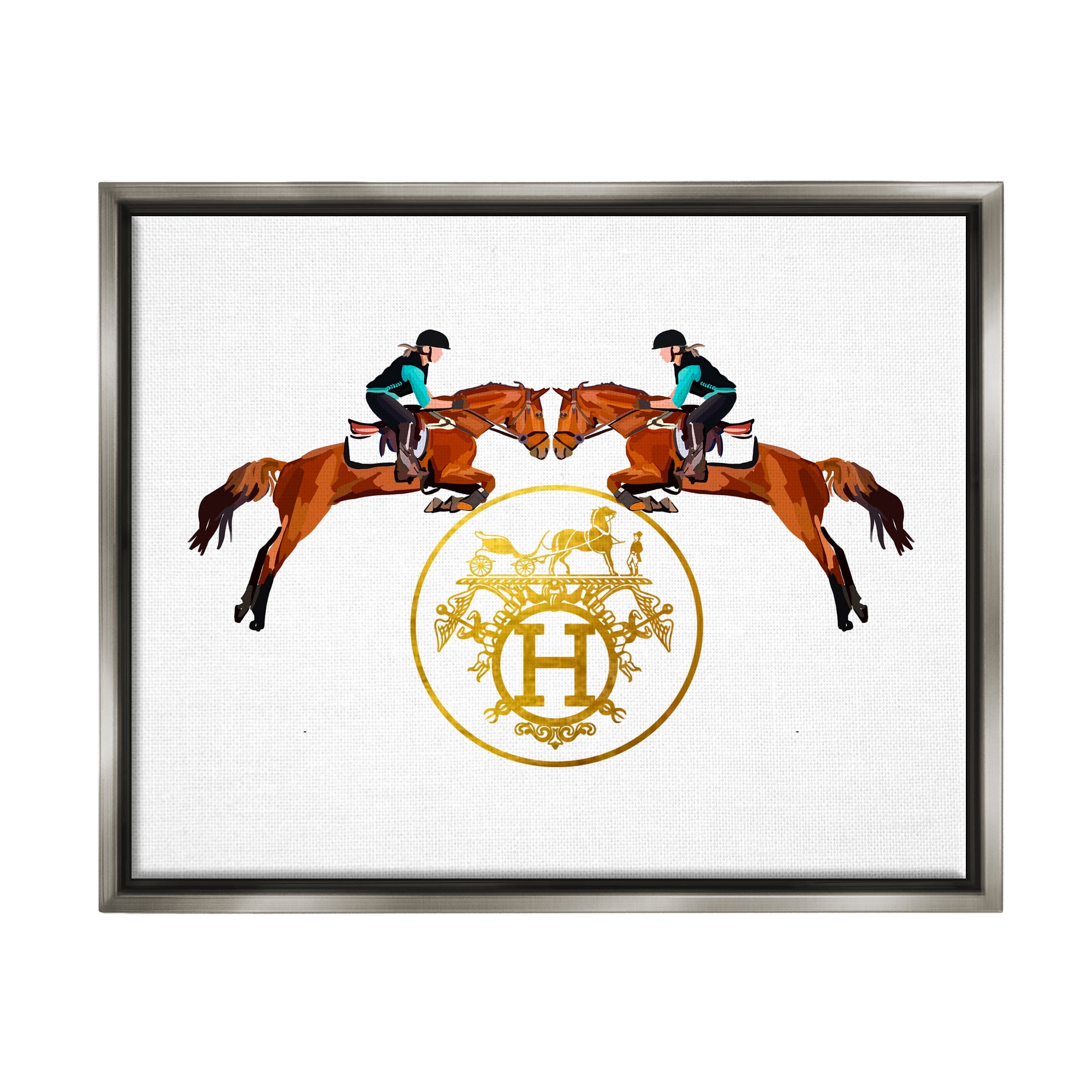 Stupell Industries Glam Emblem Polo Jockeys Animals & Insects Painting Gray Floater Framed Canvas Art Print Wall Art, 31 x 25