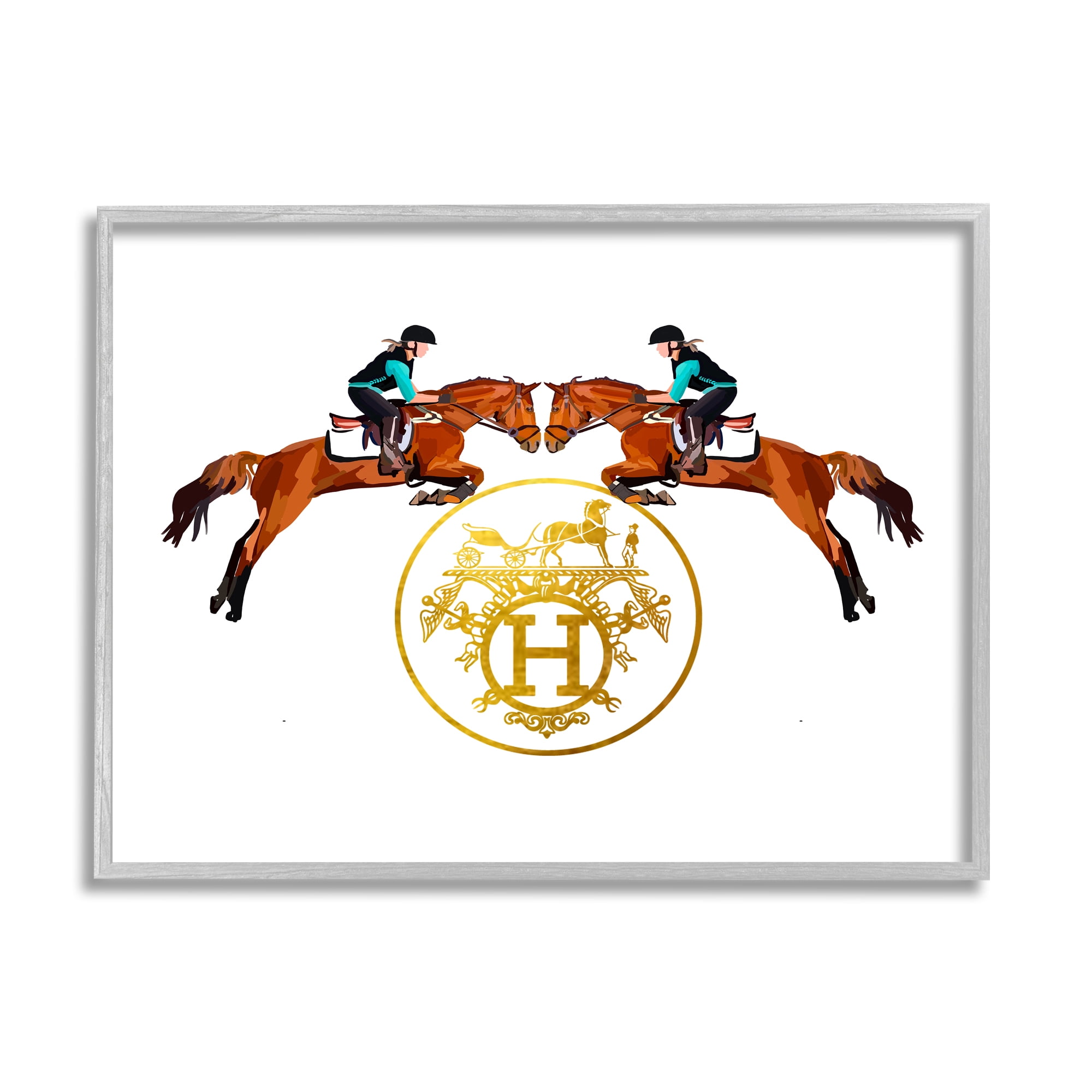 Stupell Industries Glam Emblem Polo Jockeys Animals & Insects Painting Gray Framed Art Print Wall Art, 20 x 16