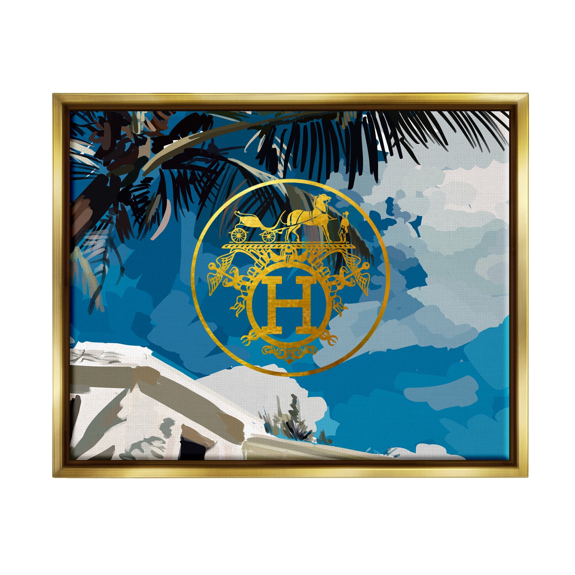 Stupell Industries Glam Emblem Villa Botanical & Floral Painting Gold Floater Framed Canvas Art Print Wall Art, 31 x 25