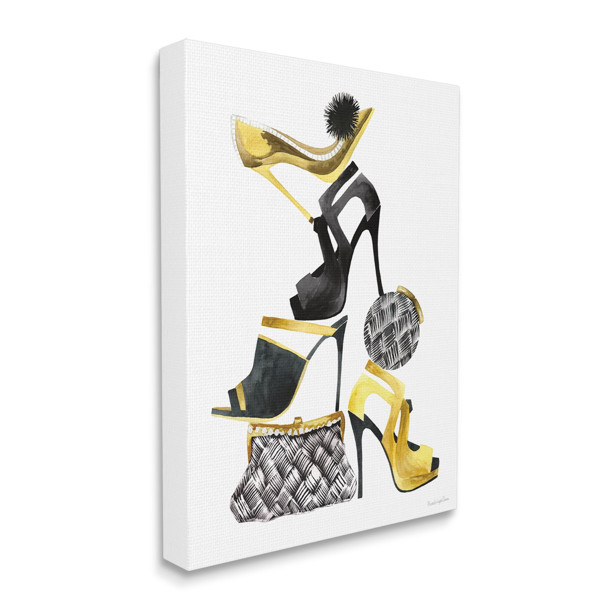 Stupell Industries Glam Fashion Accessories Stacked Shoes and Purses Beauty & Fashion Painting Gallery Wrapped Canvas Print Wall Art, 24 x 30