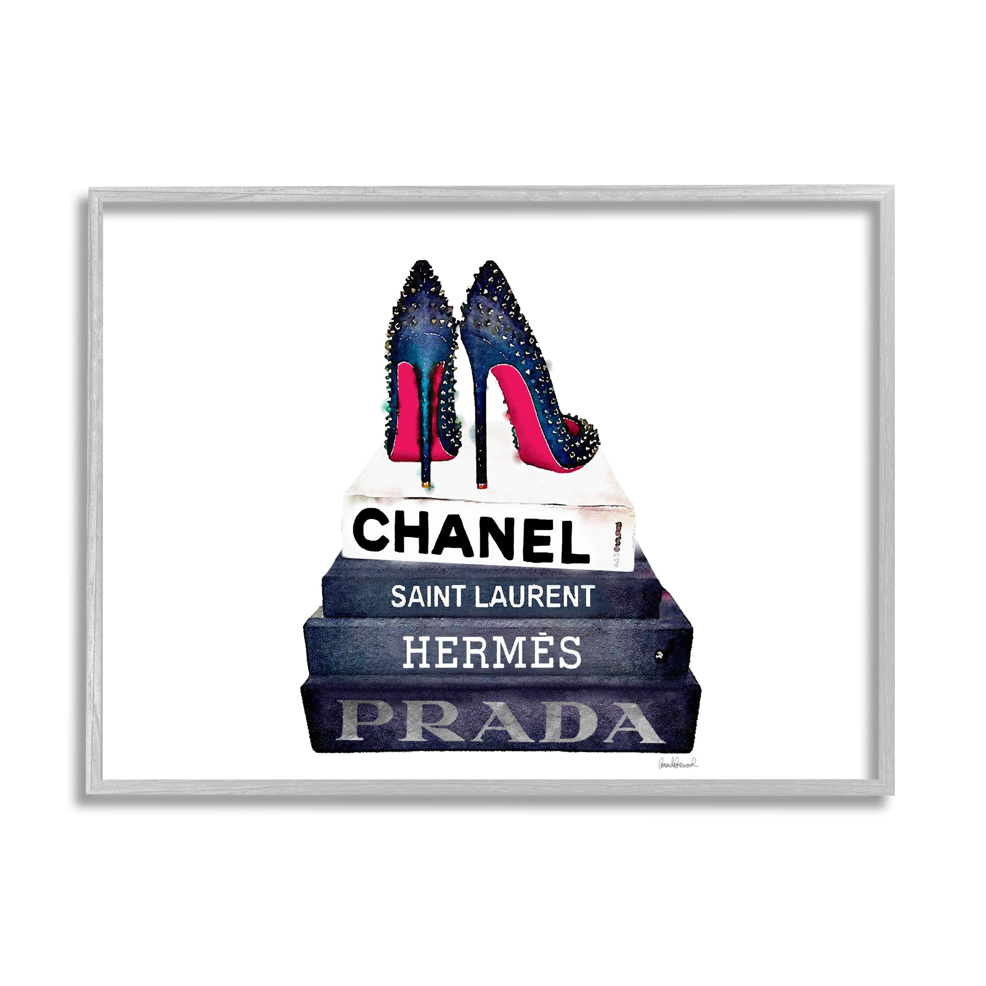 Glam Fashion Book Set Print on Canvas with Gray Frame