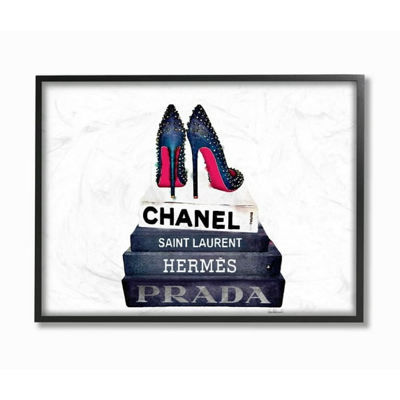 Stupell Industries Glam Fashion Book Set BW Stud Pump Heels Framed Wall Art by Amanda Greenwood