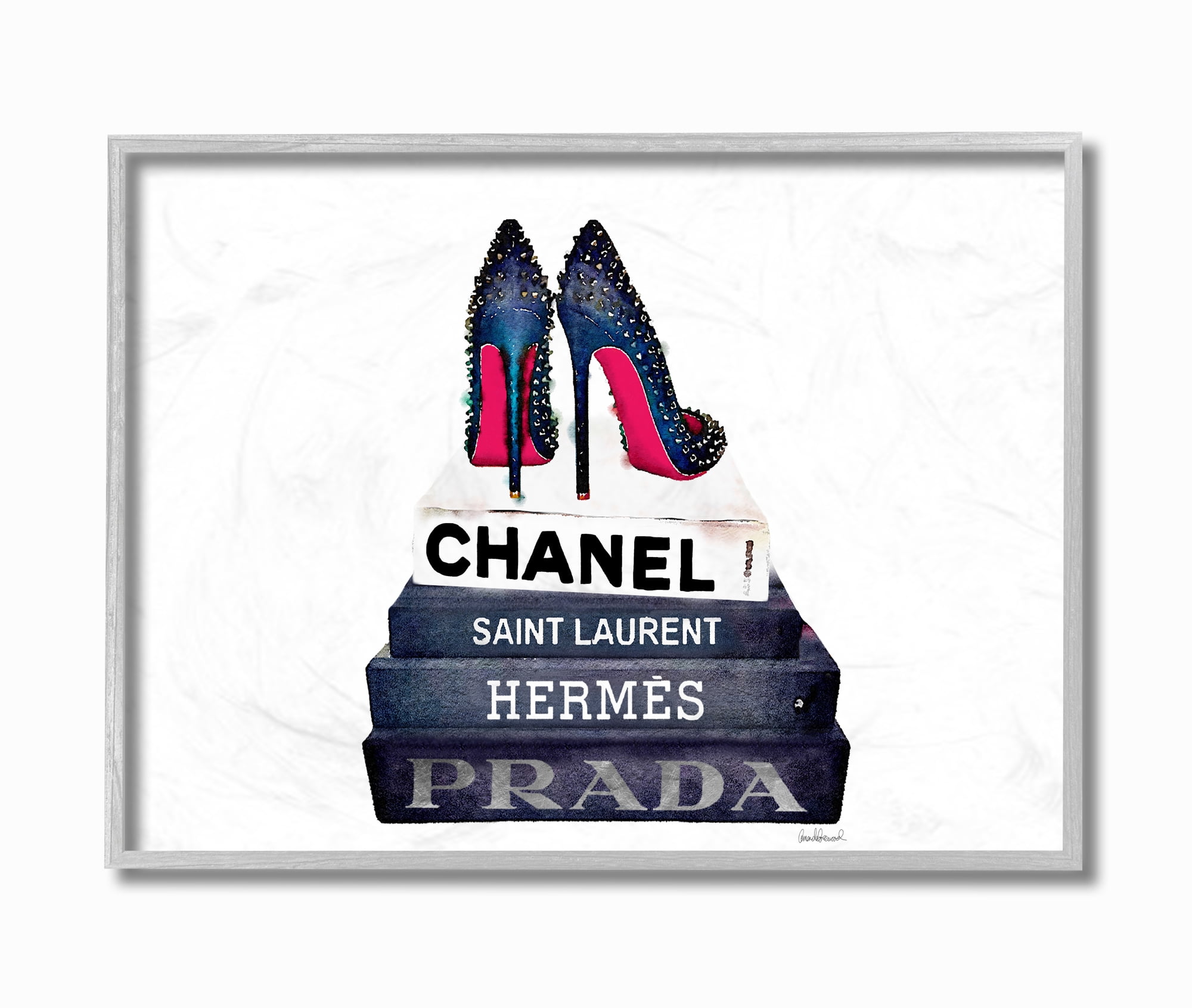 Stupell Industries Glam Fashion Book Set BW Stud Pump Heels Graphic Art Gray Framed Art Print Wall Art, 11x14, by Amanda Greenwood
