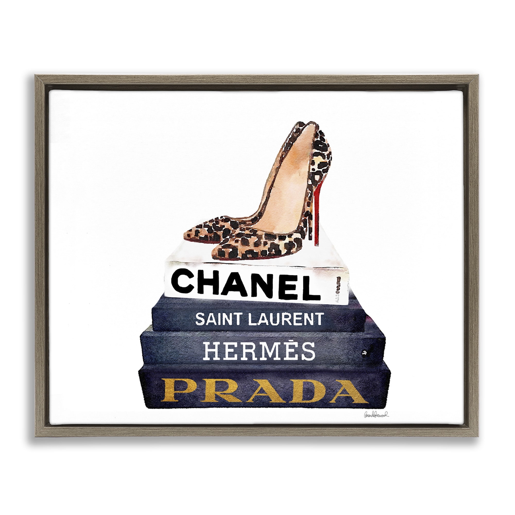Stupell Industries Glam Fashion Book Set Beauty & Fashion Painting Brown Floater Framed Canvas Art Print Wall Art, 21 x 17
