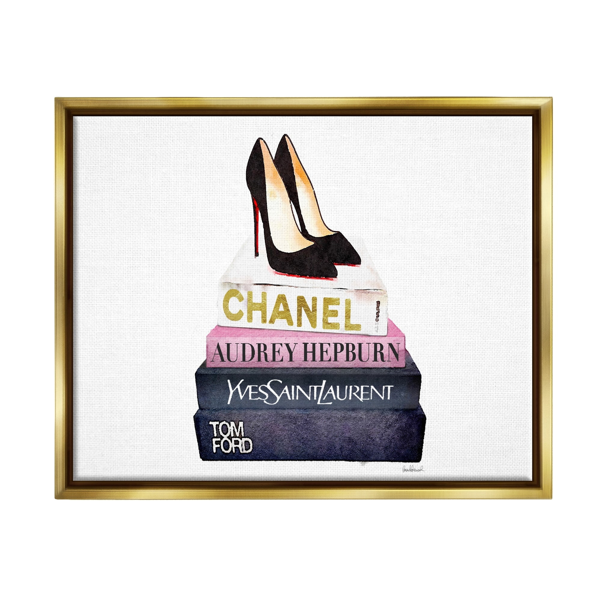 Glam Fashion Book Set Black Pump Heels Canvas Print with Gold Frame