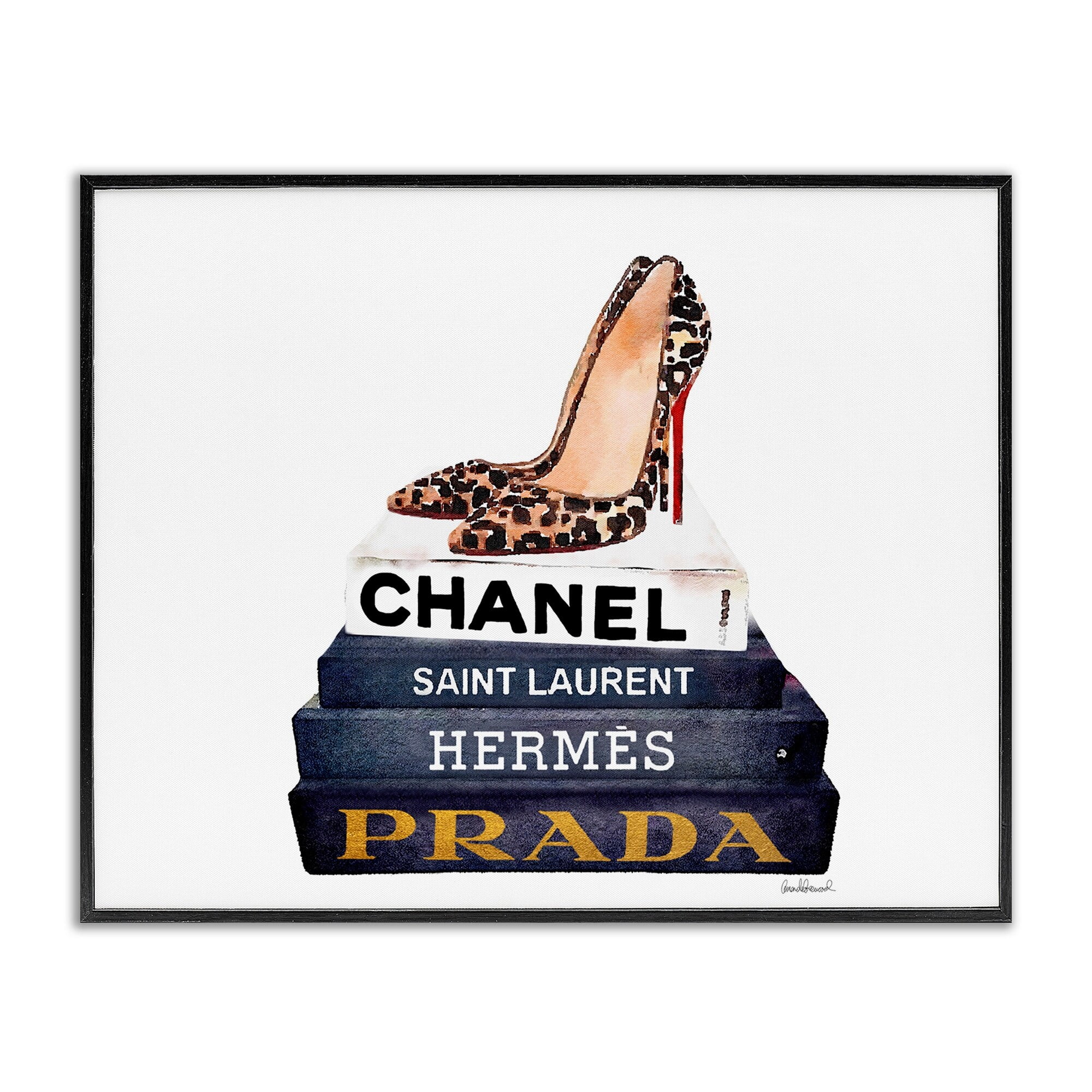 Stupell Industries Glam Fashion Book Set Leopard Pumps Heels Graphic Art Black Framed Art Print Wall Art, 24x30, by Amanda Greenwood