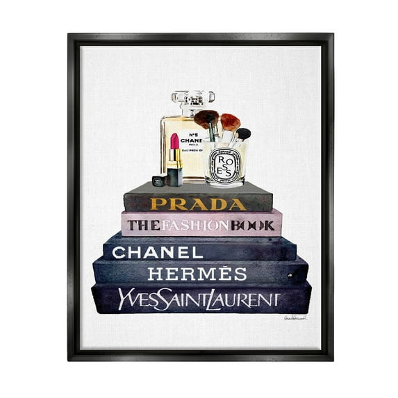 Stupell Industries Glam Fashion Book Set With Makeup Jet Black Framed Floating Canvas Wall Art, 24x30, by Amanda Greenwood
