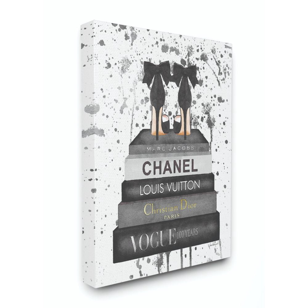 Stupell Industries Glam Fashion Book Stack Grey Bow Pump Heels Ink Canvas Wall Art by Amanda Greenwood