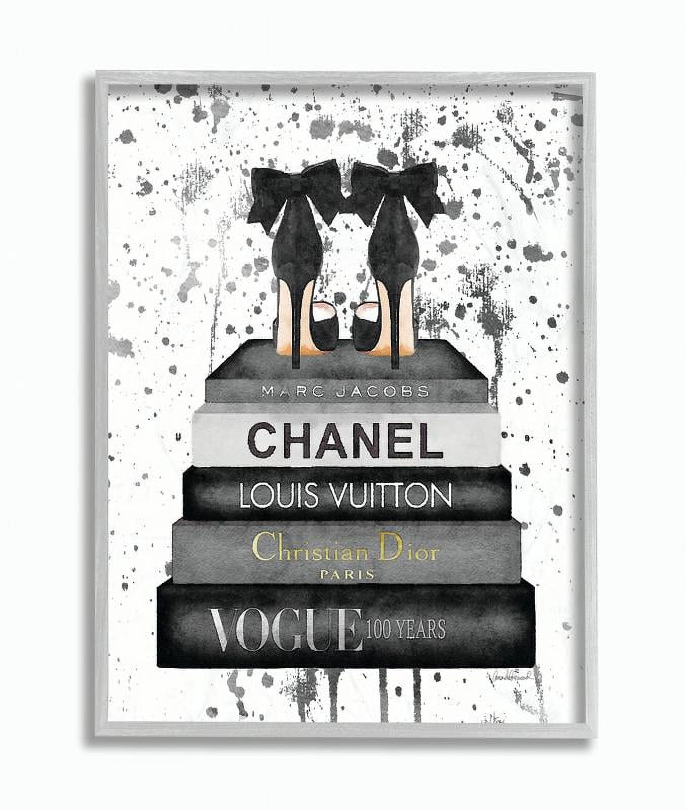 Stupell Industries Glam Fashion Book Stack Grey Bow Pump Heels Ink Graphic Art Gray Framed Art Print Wall Art, 16x20, by Amanda Greenwood