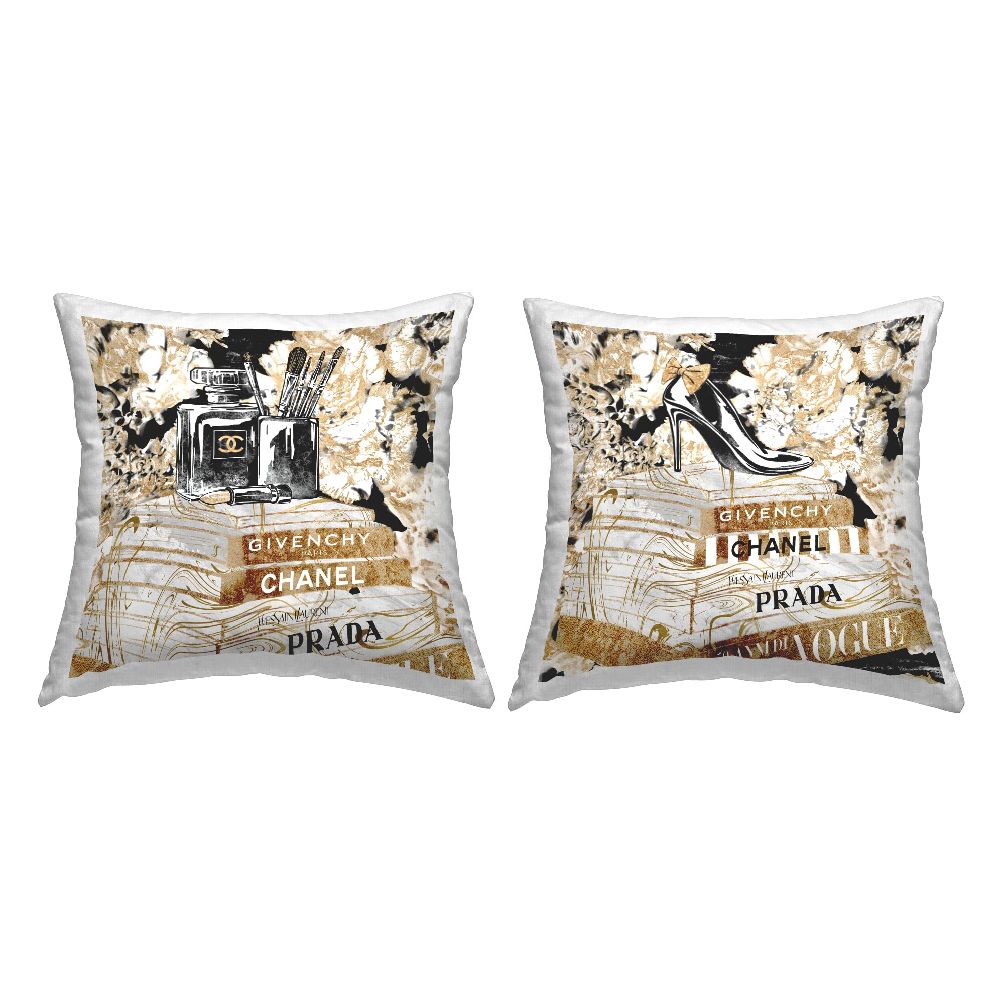 Stupell Industries Glam Fashion Book Stacks Perfume Heel Black, 18 x 7 x 18, Decorative Pillows, (Set of 2)