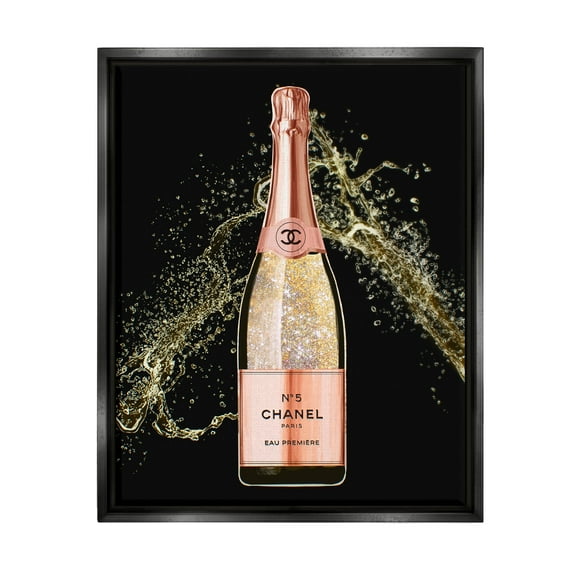 Stupell Industries Glam Fashion Champagne Bottle Splash Graphic Art Jet Black Floating Framed Canvas Print Wall Art, Design by Ziwei Li