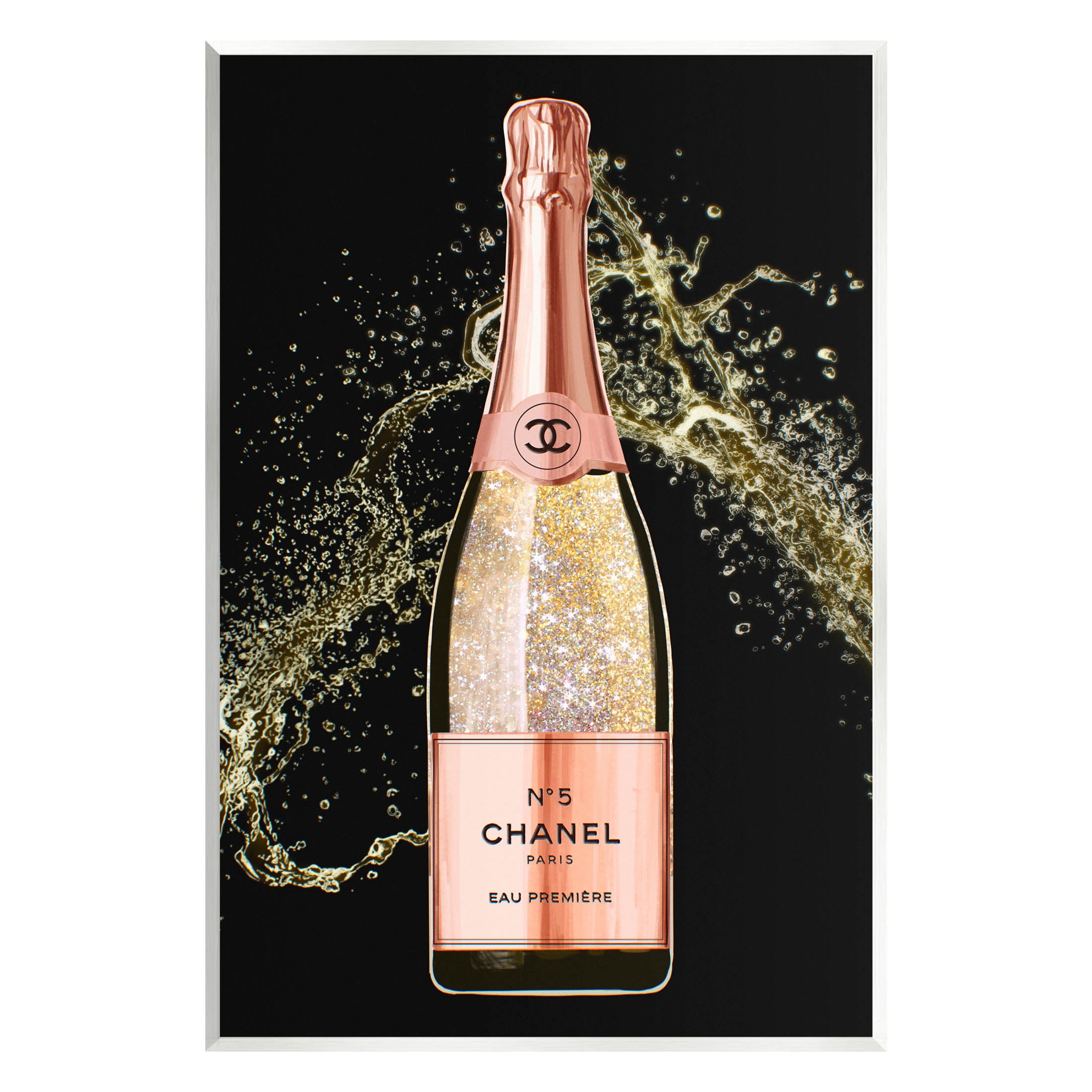 Stupell Industries Glam Fashion Champagne Bottle Splash Graphic Art Unframed Art Print Wall Art, Design by Ziwei Li