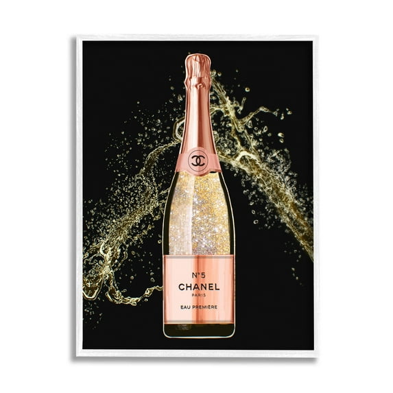 Stupell Industries Glam Fashion Champagne Bottle Splash Graphic Art White Framed Art Print Wall Art, Design by Ziwei Li