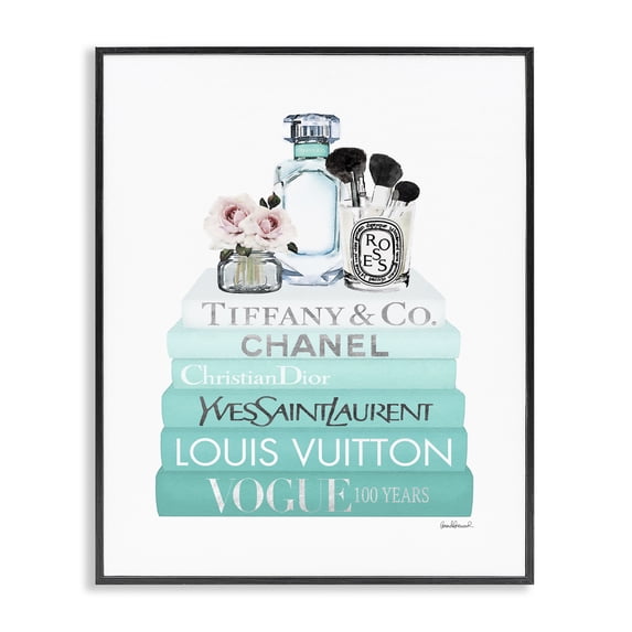 Stupell Industries Shabby Chic Glam Fashion Cosmetics Soft Roses Blue Bookstack Black Framed Giclee Art, 16 x 20, by Amanda Greenwood