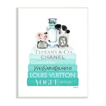 Stupell Industries Glam Fashion Cosmetics Soft Roses Blue Bookstack Glam Painting Unframed Art Print Wall Art, 10 x 15, Design by Amanda Greenwood