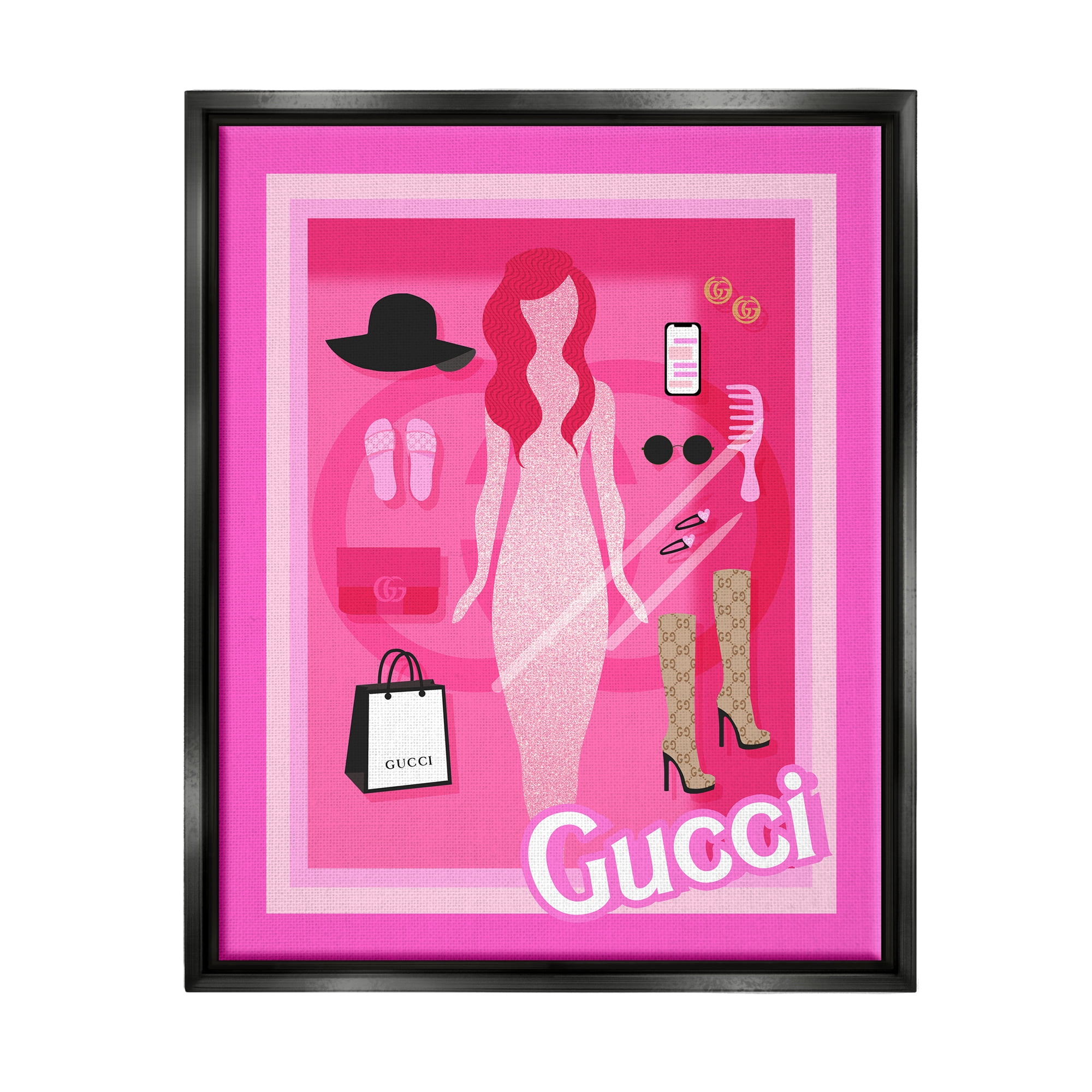 Stupell Industries Glam Fashion Doll Beauty & Fashion Painting Black Floater Framed Art Print Wall Art, 25 x 31