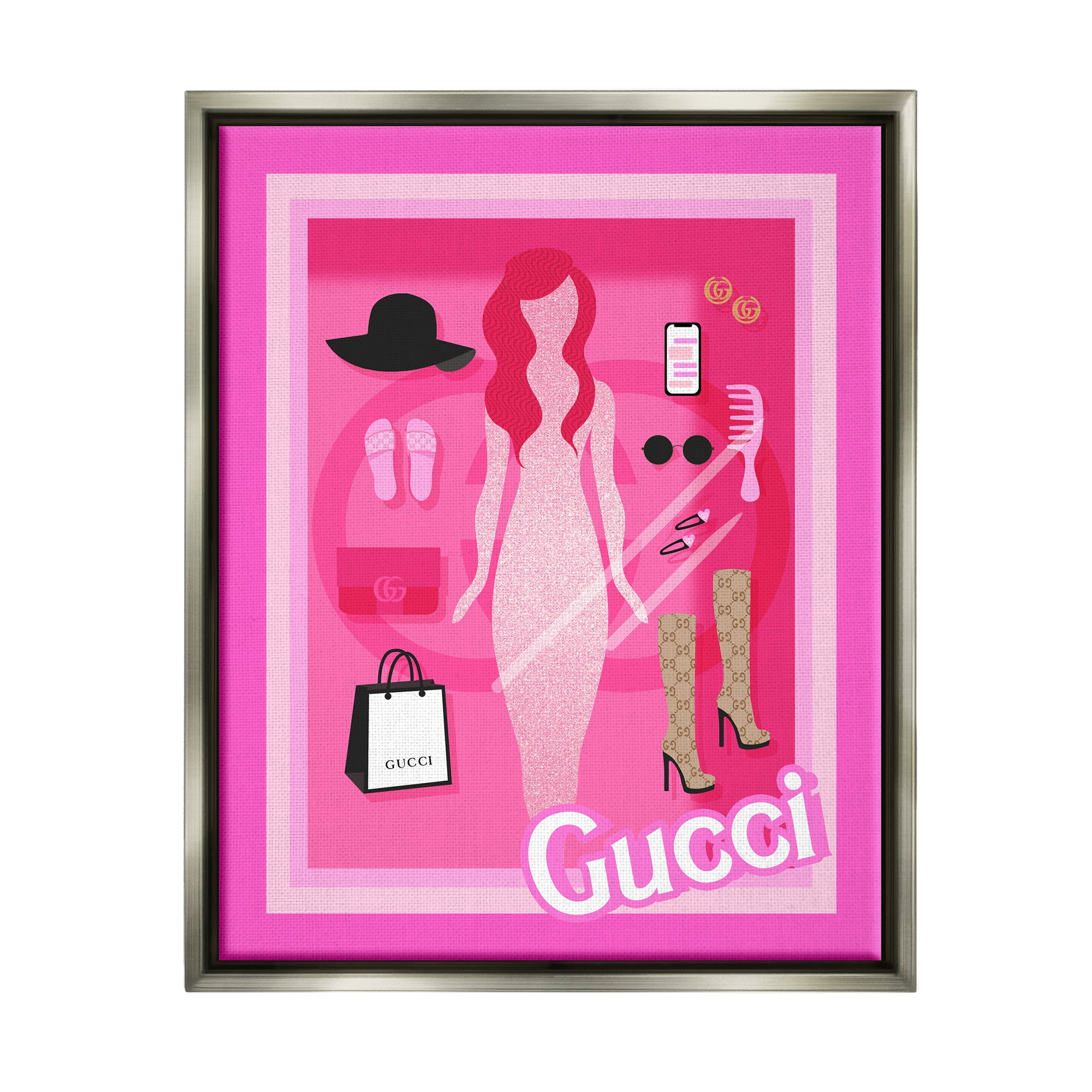 Stupell Industries Glam Fashion Doll Beauty & Fashion Painting Gray Floater Framed Art Print Wall Art, 17 x 21