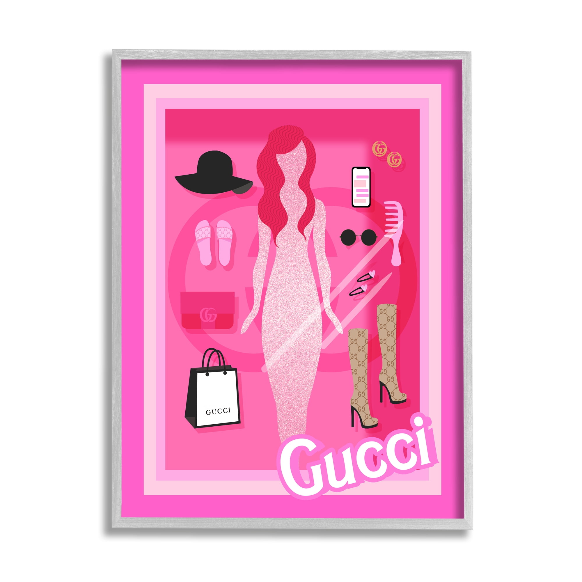 Stupell Industries Glam Fashion Doll Beauty & Fashion Painting Gray Framed Art Print Wall Art, 11 x 14