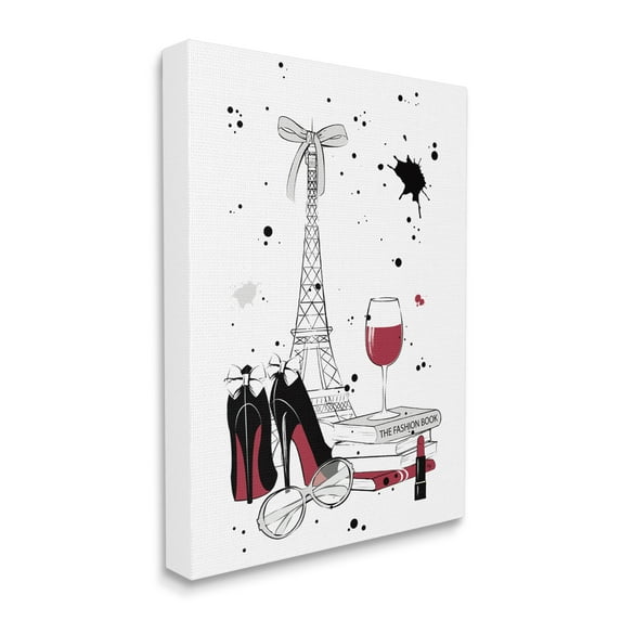 Stupell Industries Glam Fashion Eifel Tower Fashion Books Red Wine Beauty & Fashion Painting Gallery Wrapped Canvas Print Wall Art, 36 x 48