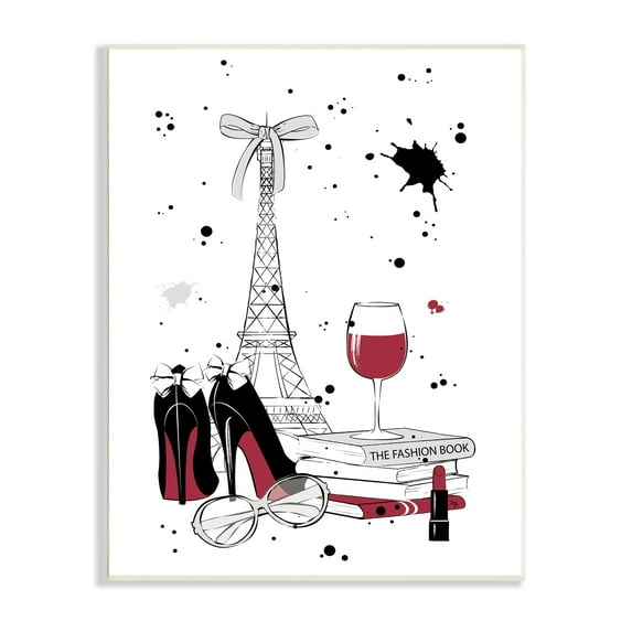 Stupell Industries Glam Fashion Eifel Tower Fashion Books Red Wine Beauty & Fashion Painting Unframed Art Print Wall Art, 13 x 19