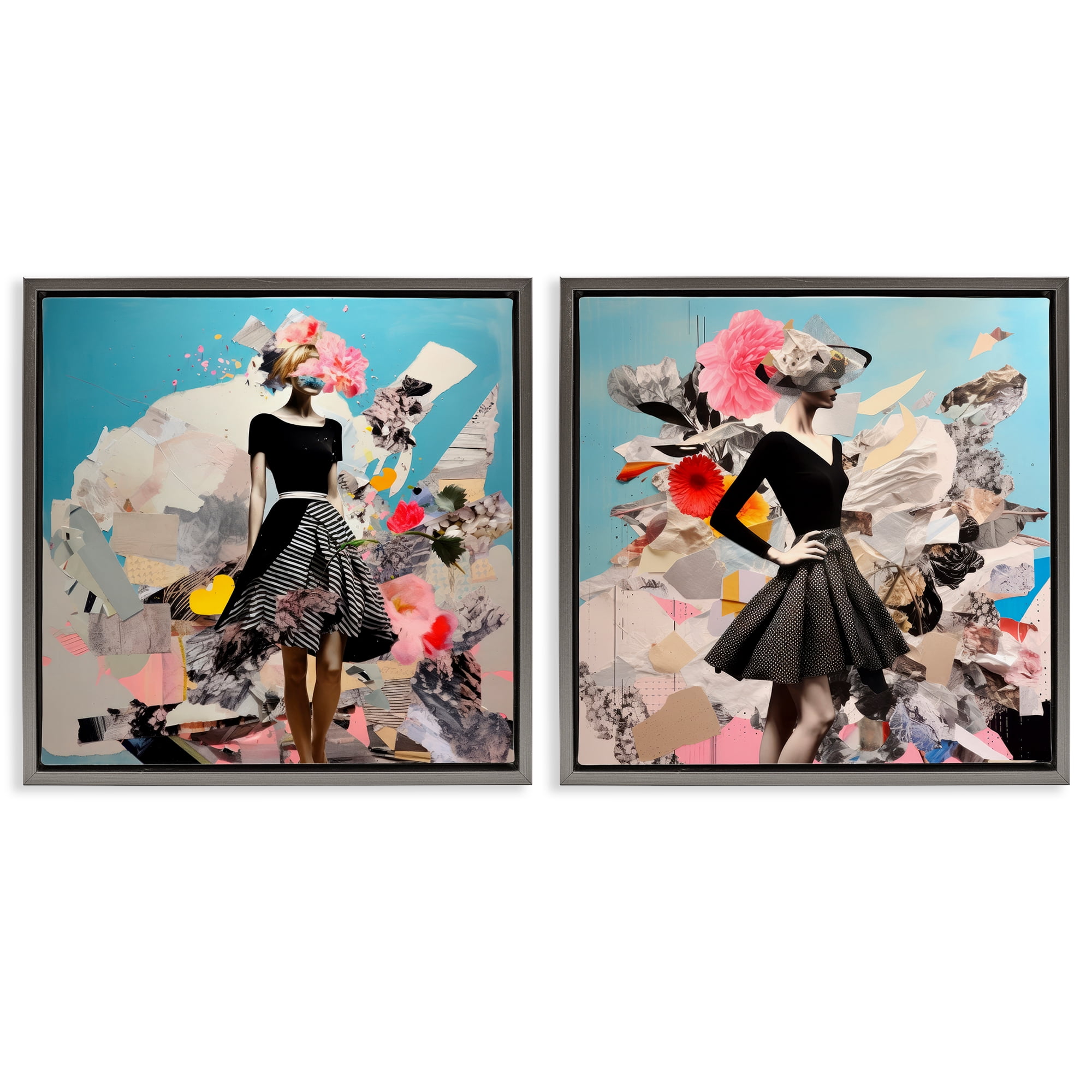 Stupell Industries Glam Fashion Figure Pose People Painting Gray Floater Framed Canvas Art Print Wall Art, 25 x 25, Set of 2