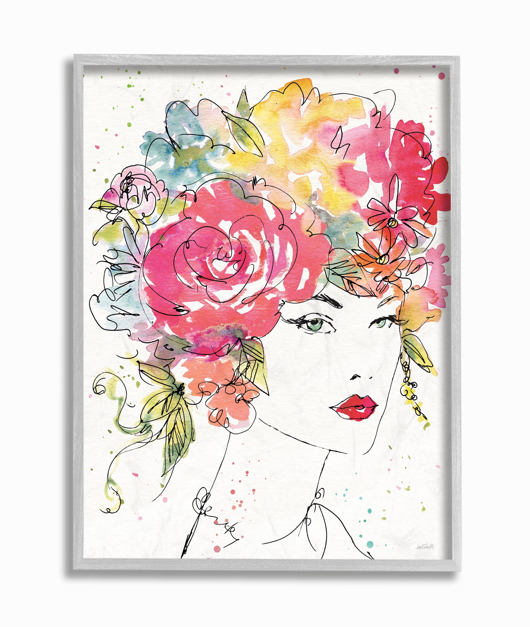 Stupell Industries Glam Fashion Flower Hair Figure Drawing Framed Wall Art by Anne Tavoletti
