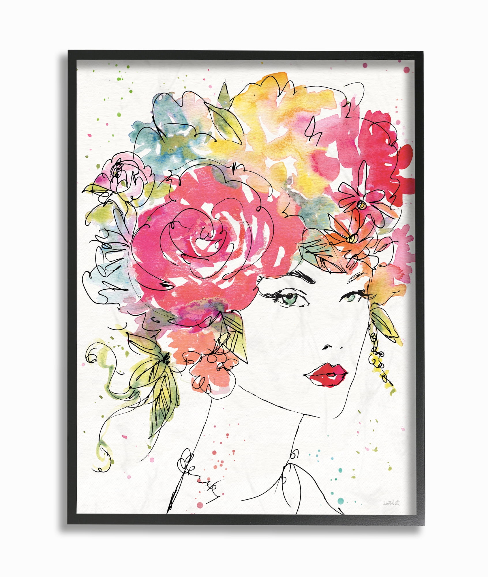 Stupell Industries Glam Fashion Flower Hair Figure Drawing Framed Wall Art by Anne Tavoletti
