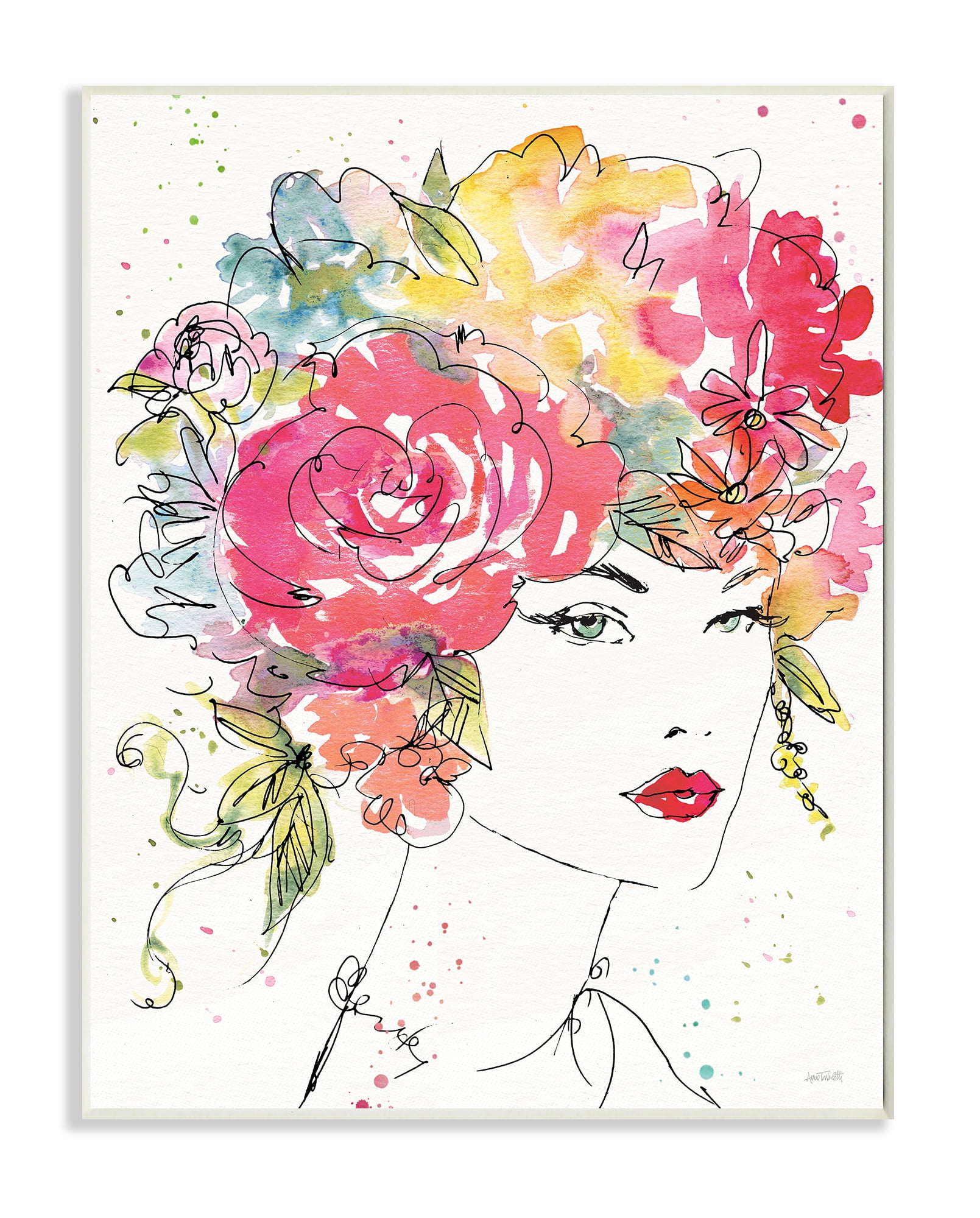 Stupell Industries Glam Fashion Flower Hair Figure Drawing Unframed Art Print Wall Art, 10x15, by Anne Tavoletti