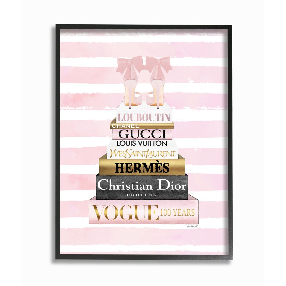 Stupell Industries Glam Fashion Heals with Bookstack and Pink Stripes Designed by Amanda Greenwood