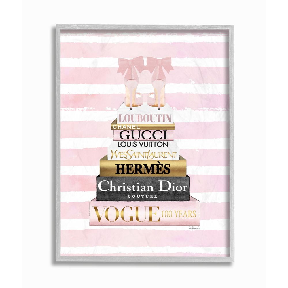 Stupell Industries Glam Fashion Heals with Bookstack and Pink Stripes Designed by Amanda Greenwood