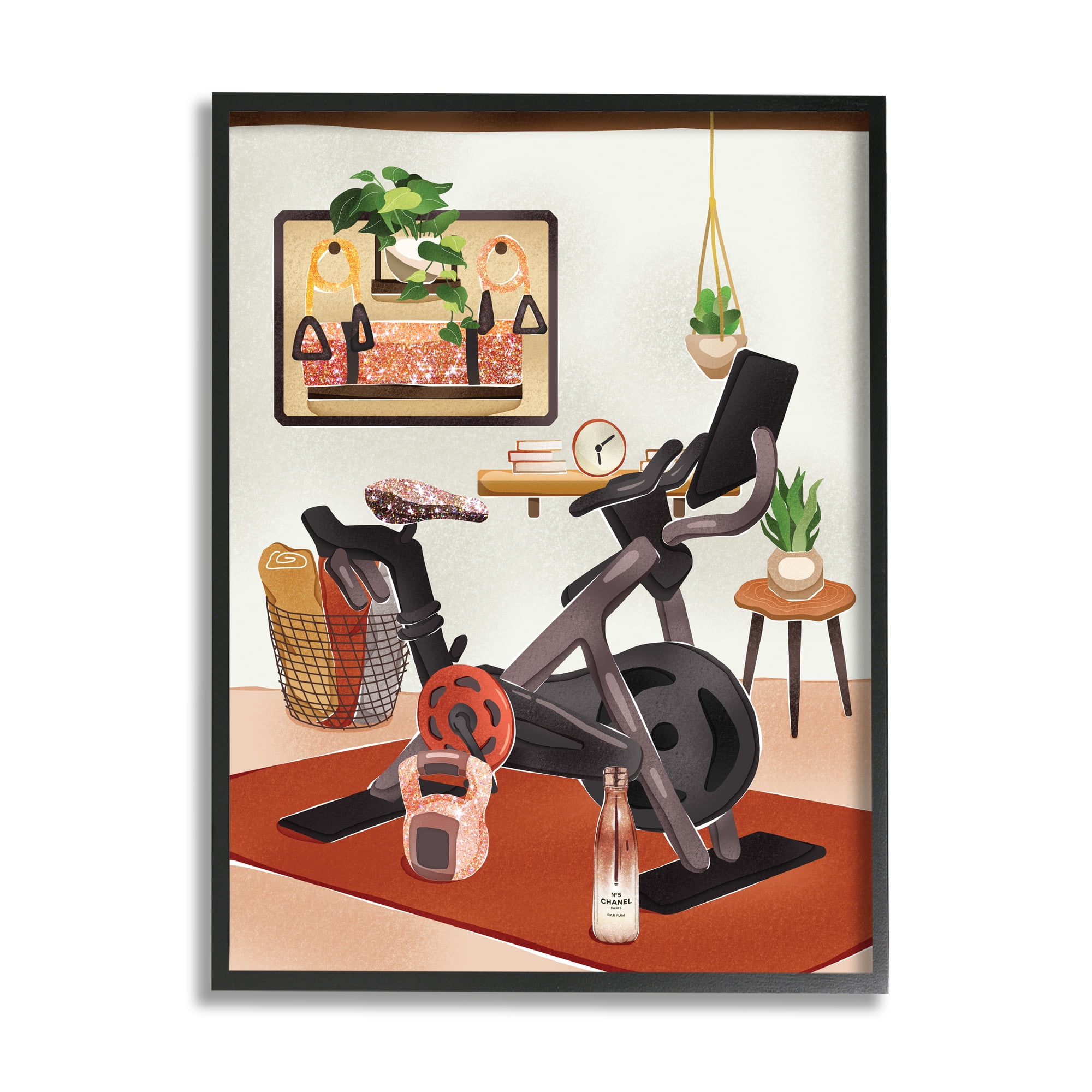 Stupell Industries Glam Fashion Home Exercise Equipment Modern Interior Sports Painting Black Framed Art Print Wall Art, 11 x 14