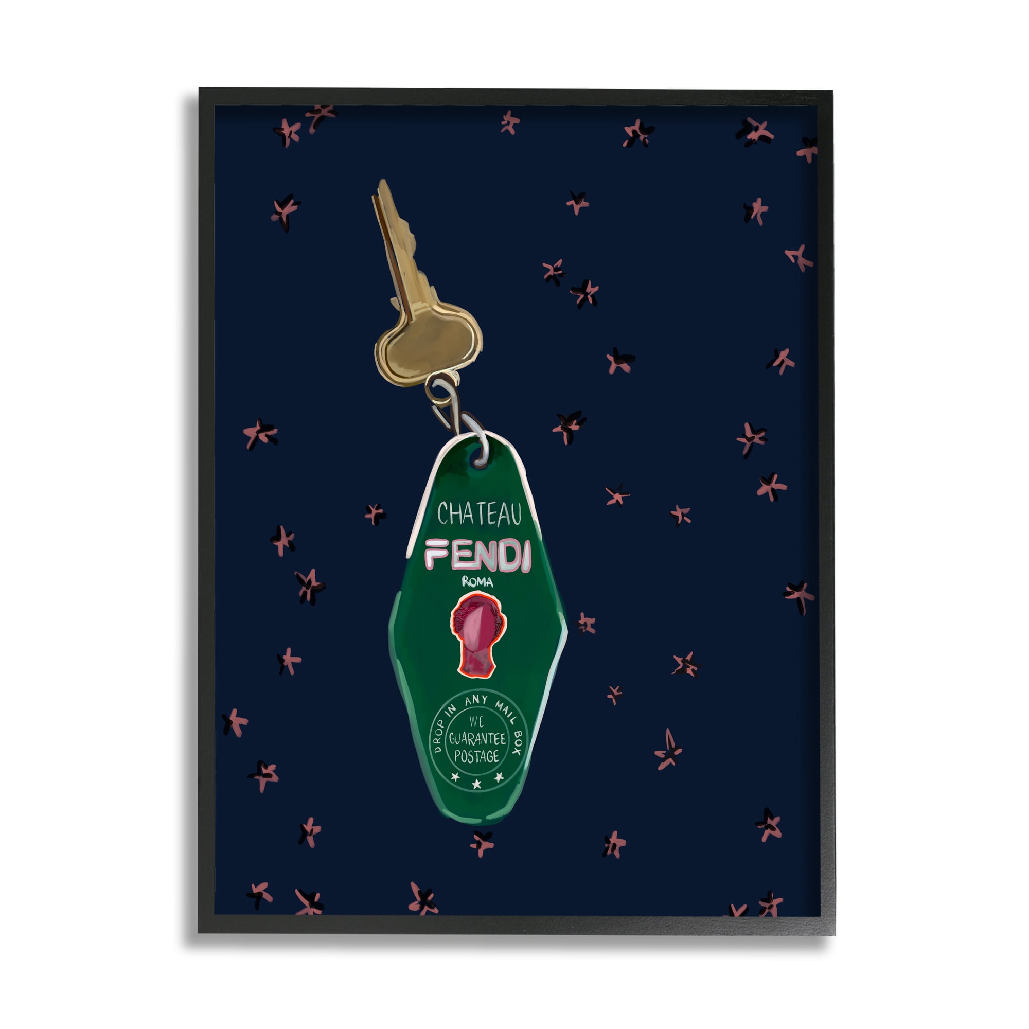 Stupell Industries Glam Fashion Keychain Beauty & Fashion Painting Black Framed Art Print Wall Art, 24 x 30