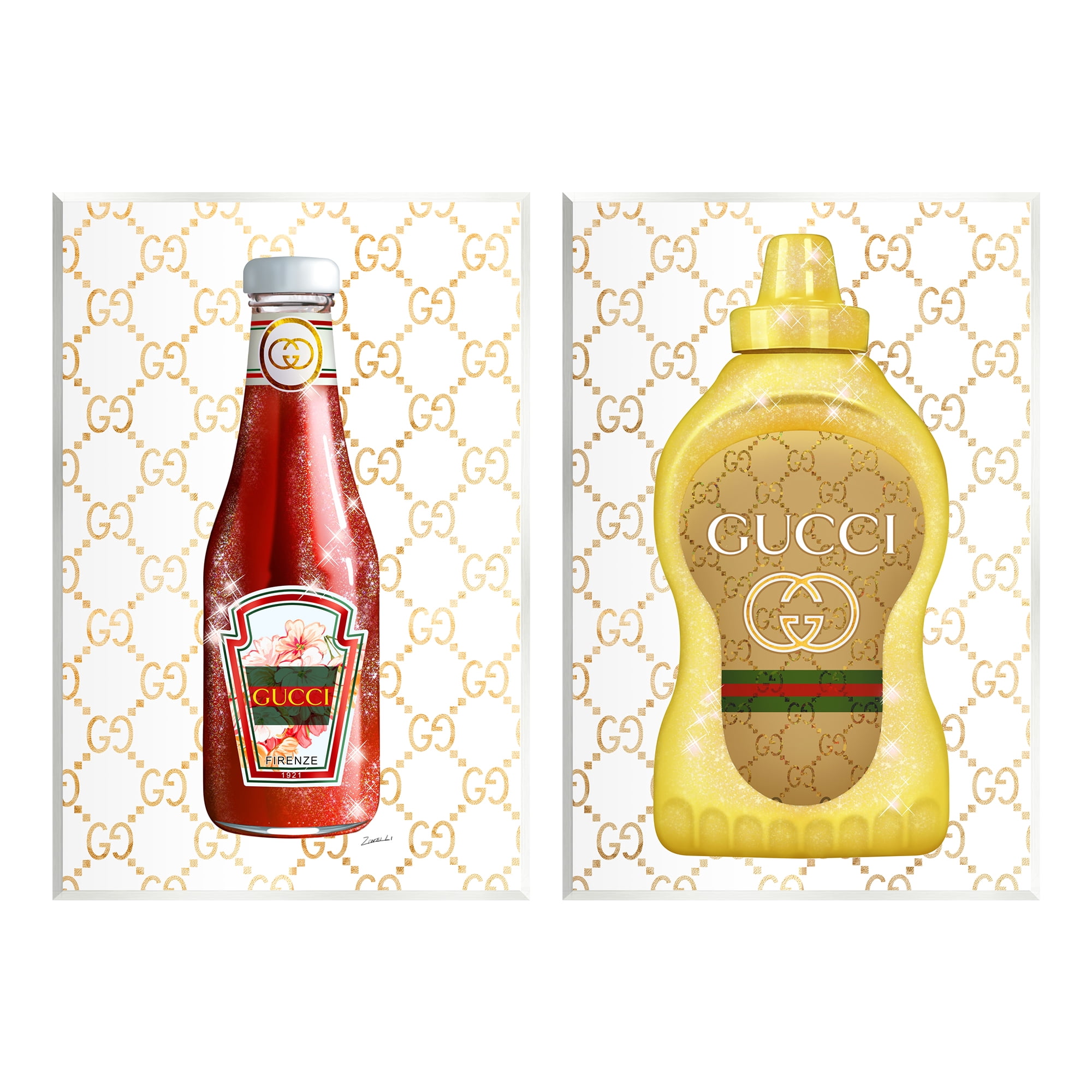 Stupell Industries Glam Fashion Kitchen Condiments Cooking Sparkle Pattern Graphic Art Unframed Art Print Wall Art, Set of 2, Design by Ziwei Li