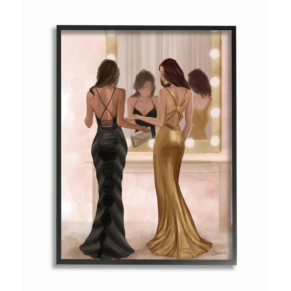 Stupell Industries Glam Fashion Model Elegant Dress Mirror Vanity Women Framed Wall Art Design by Ziwei Li, 11" x 14", Black Framed