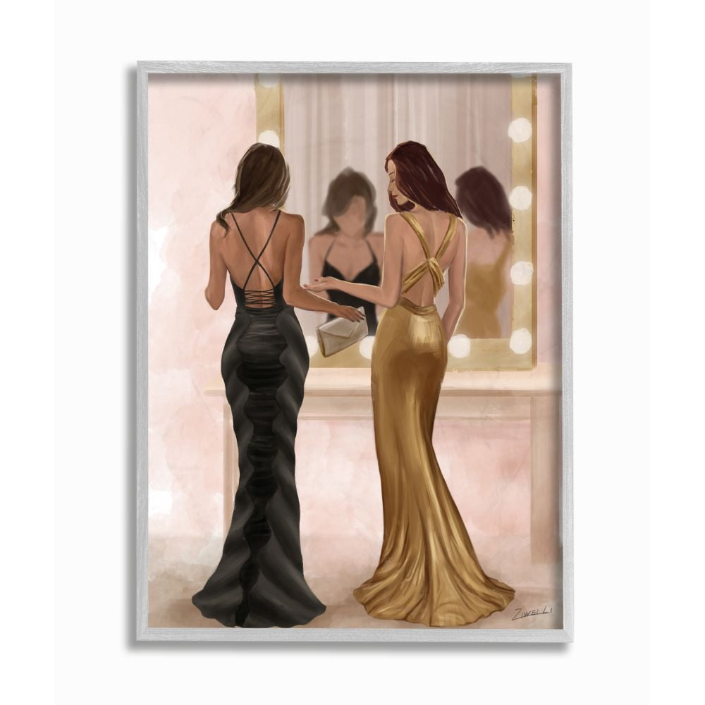 Stupell Industries Glam Fashion Model Elegant Dress Mirror Vanity Women Framed Wall Art Design by Ziwei Li, 11" x 14", Gray Framed
