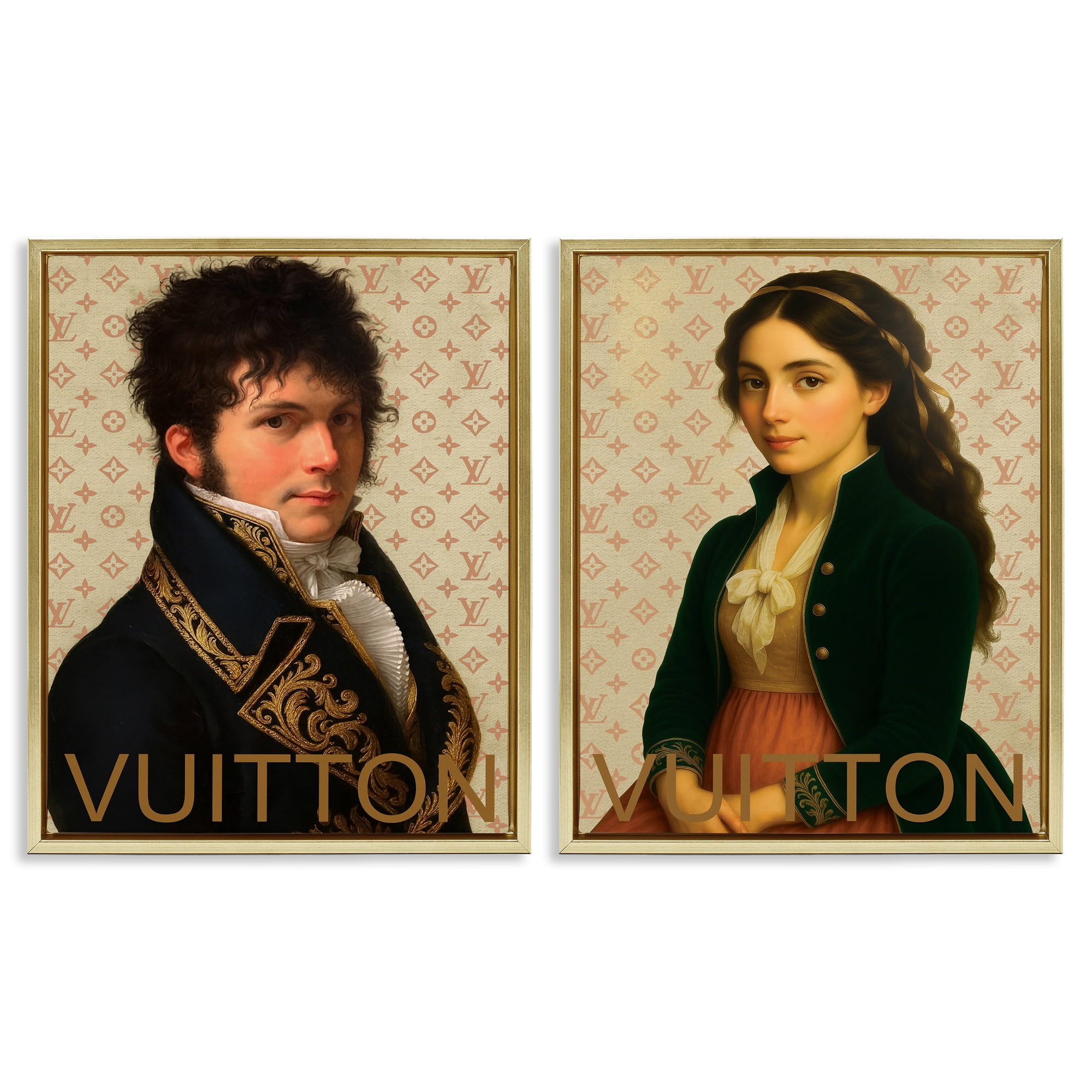 Stupell Industries Glam Fashion Models in Spring 2 Piece Gold Framed Floater Canvas Set, design by Grotto Studios