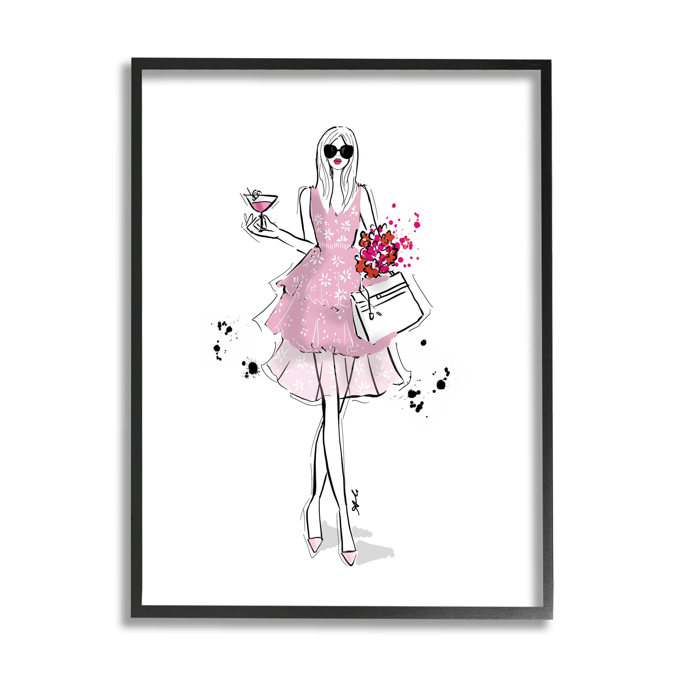 Stupell Industries Glam Fashion Party Girl Graphic Art Black Framed Art Print Wall Art, Design by Alison Petrie