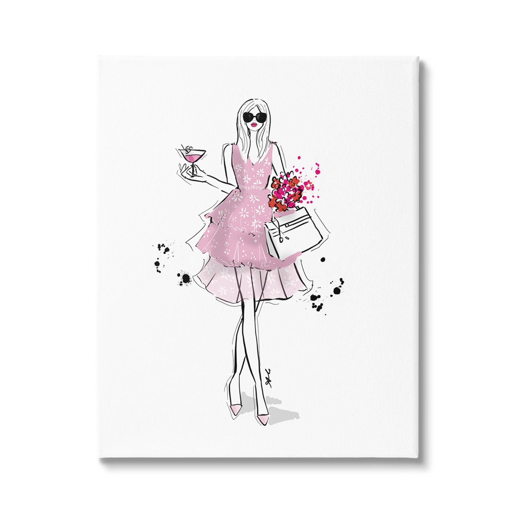 Stupell Industries Glam Fashion Party Girl Graphic Art Gallery Wrapped Canvas Print Wall Art, Design by Alison Petrie