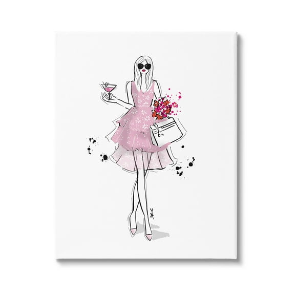 Stupell Industries Glam Fashion Party Girl Graphic Art Gallery Wrapped Canvas Print Wall Art, Design by Alison Petrie