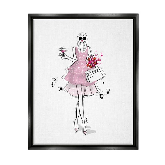 Stupell Industries Glam Fashion Party Girl Graphic Art Jet Black Floating Framed Canvas Print Wall Art, Design by Alison Petrie