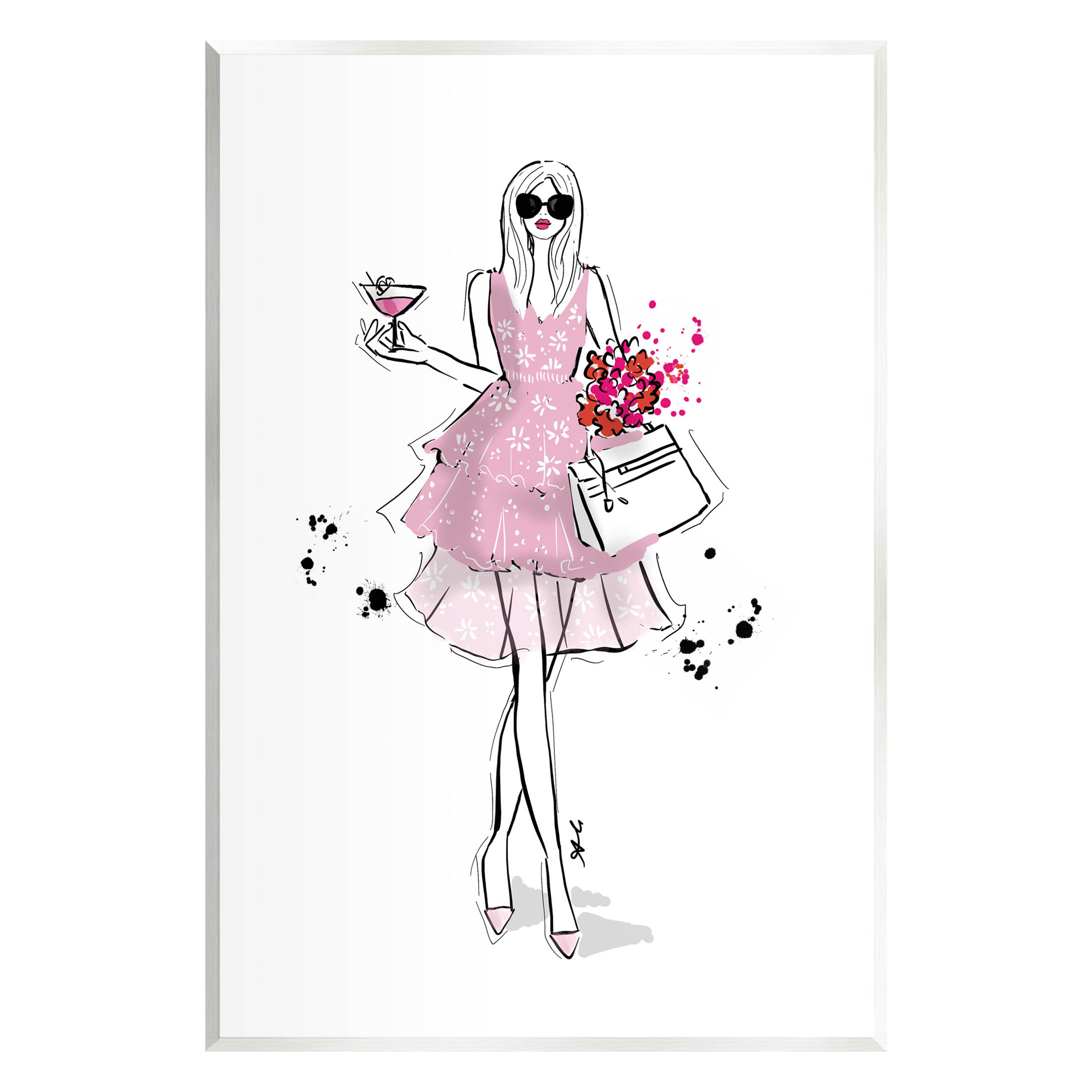 Stupell Industries Glam Fashion Party Girl Graphic Art Unframed Art Print Wall Art, Design by Alison Petrie