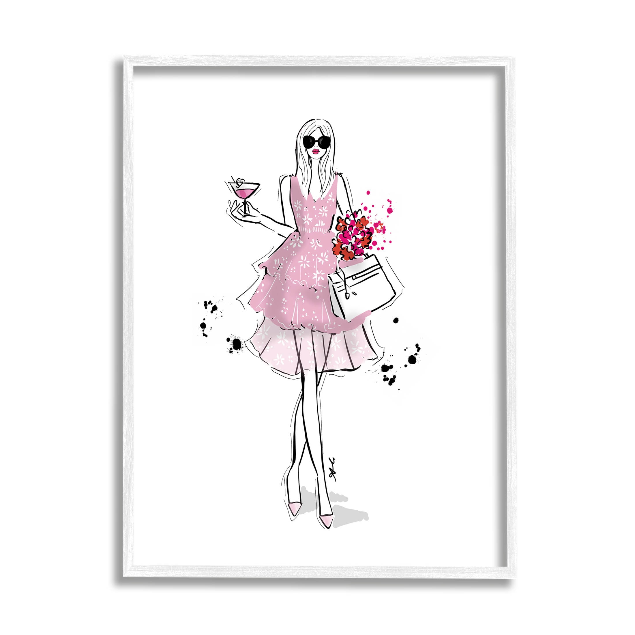 Stupell Industries Glam Fashion Party Girl Graphic Art White Framed Art Print Wall Art, Design by Alison Petrie