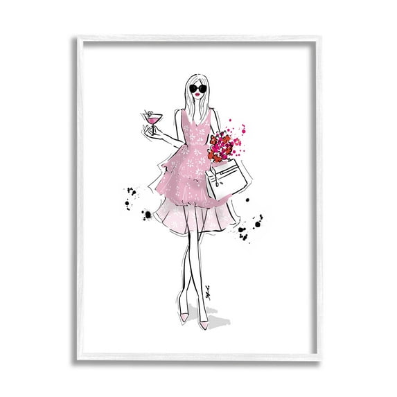 Stupell Industries Glam Fashion Party Girl Graphic Art White Framed Art Print Wall Art, Design by Alison Petrie