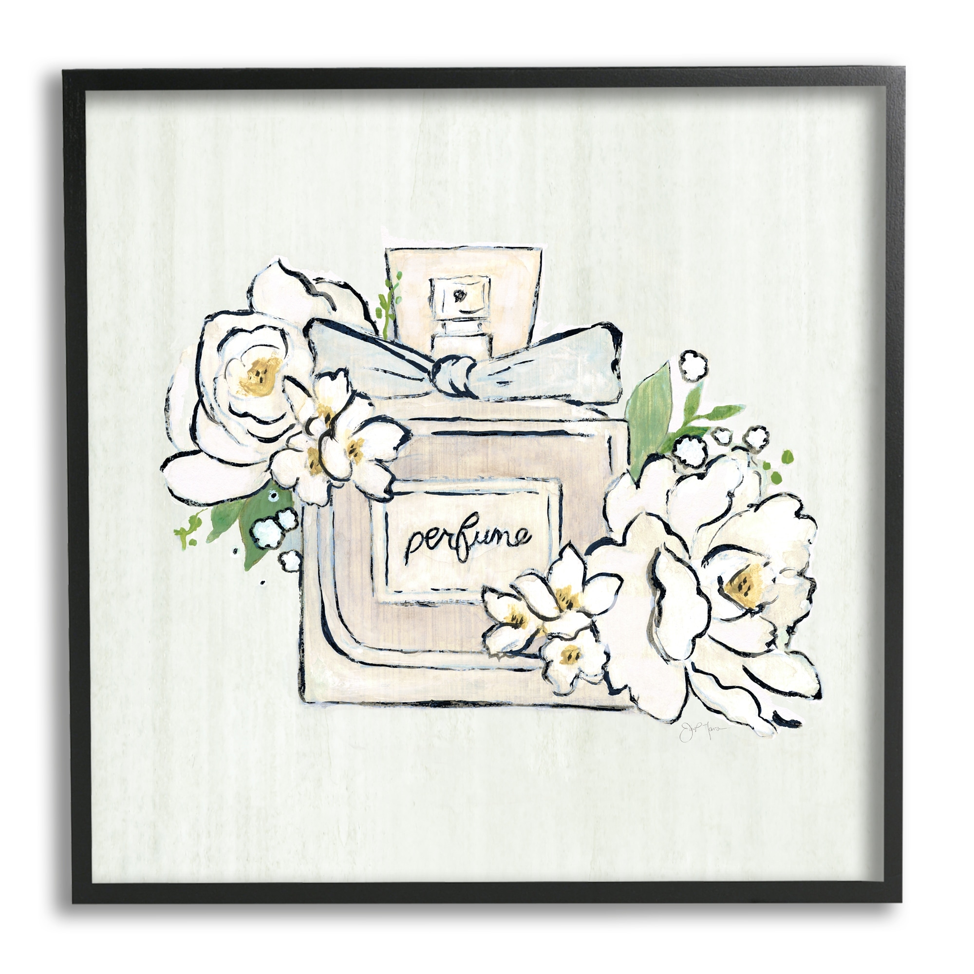 Stupell Industries Glam Fashion Perfume Bottle Blooming Flower Buds Graphic Art Black Framed Art Print Wall Art, Design by Tava Studios