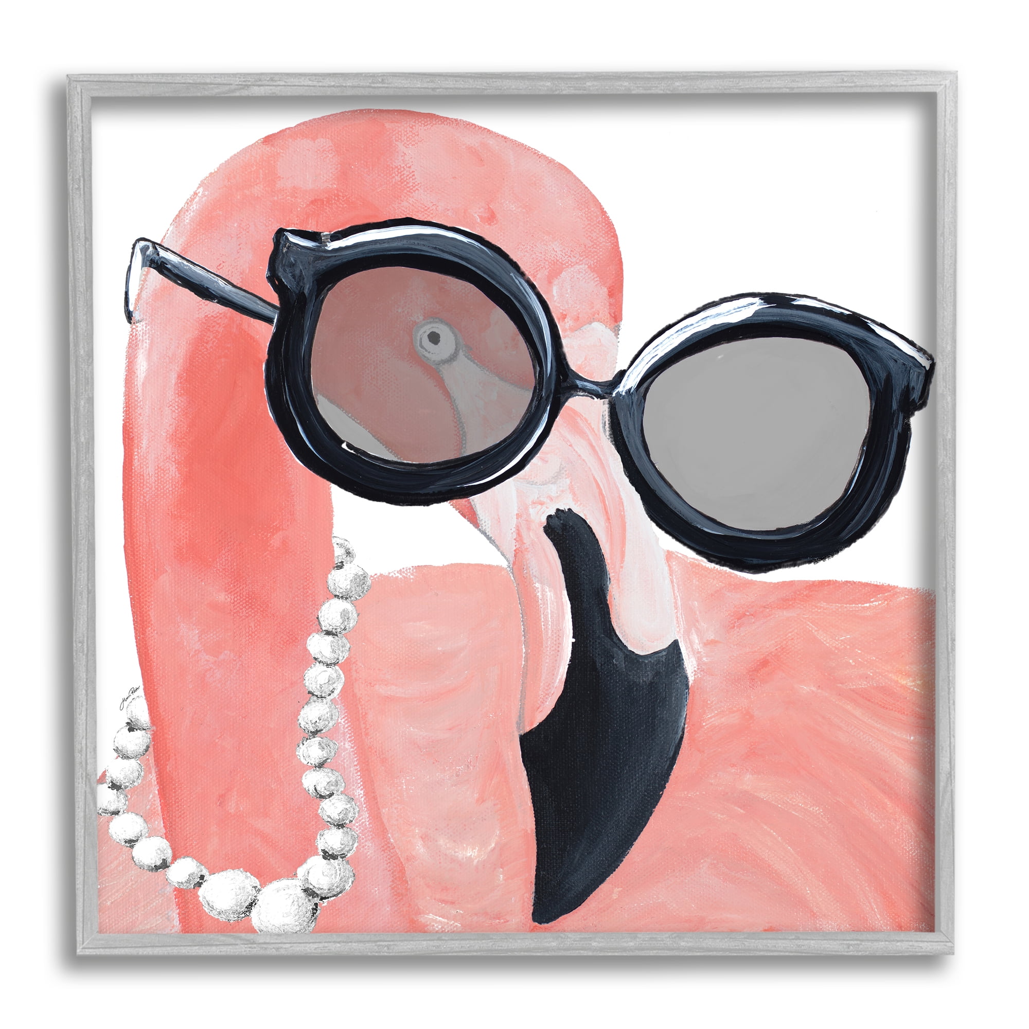 Glam Pink Flamingo with Sunglasses and Pearls Canvas Print