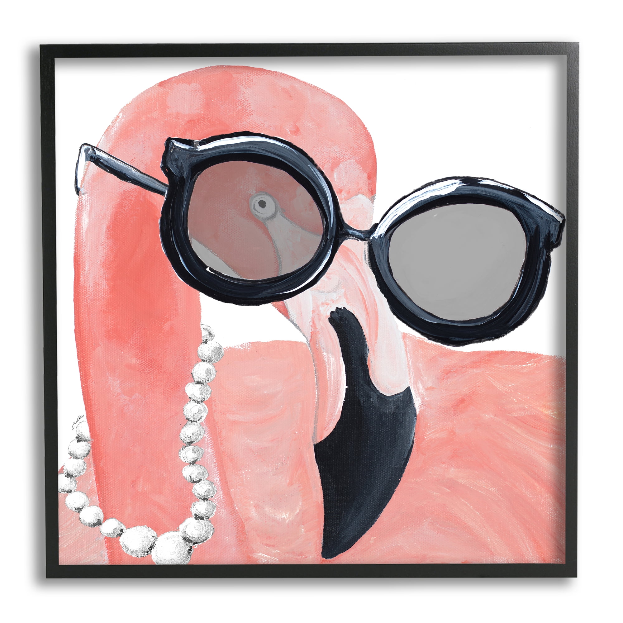 Stupell Industries Glam Fashion Pink Flamingo Sunglasses Pearls Bird, 12 x 12, Design by Gina Ritter
