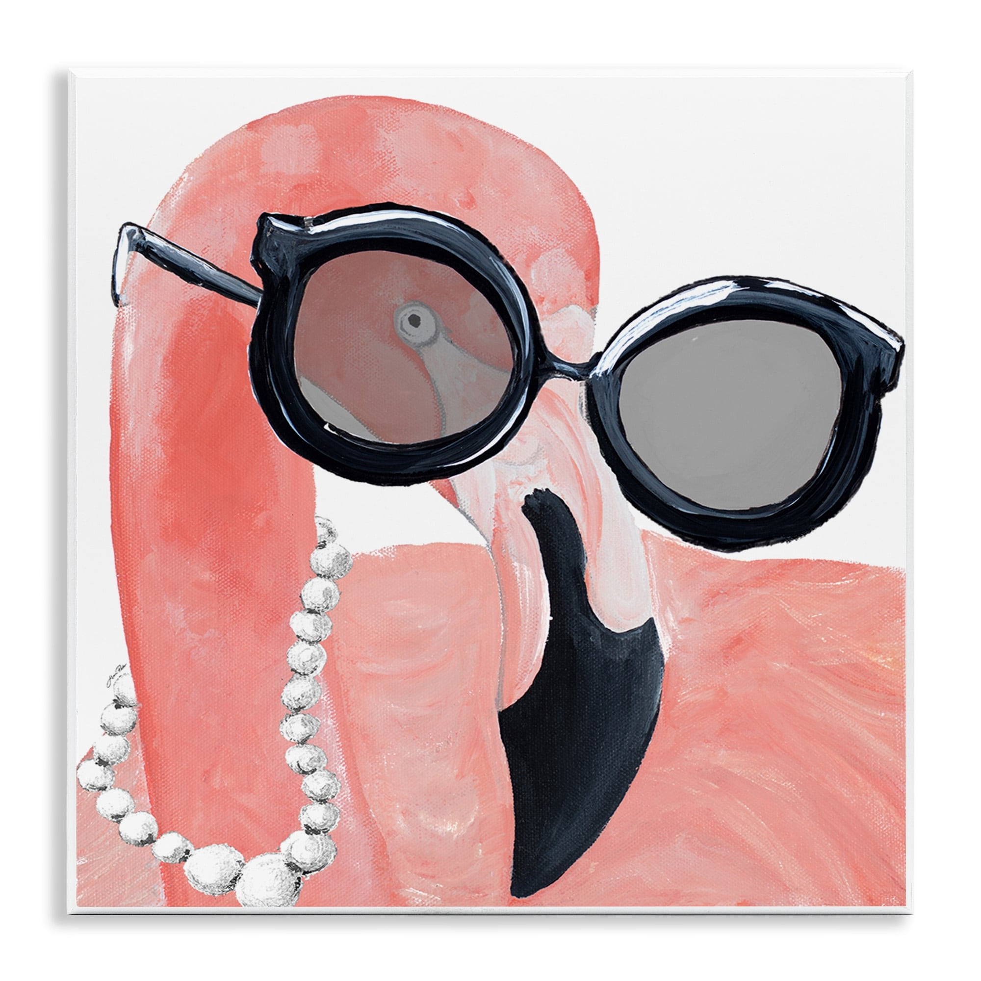 Stupell Industries Glam Fashion Pink Flamingo Sunglasses Pearls Bird, 12 x 12, Design by Gina Ritter