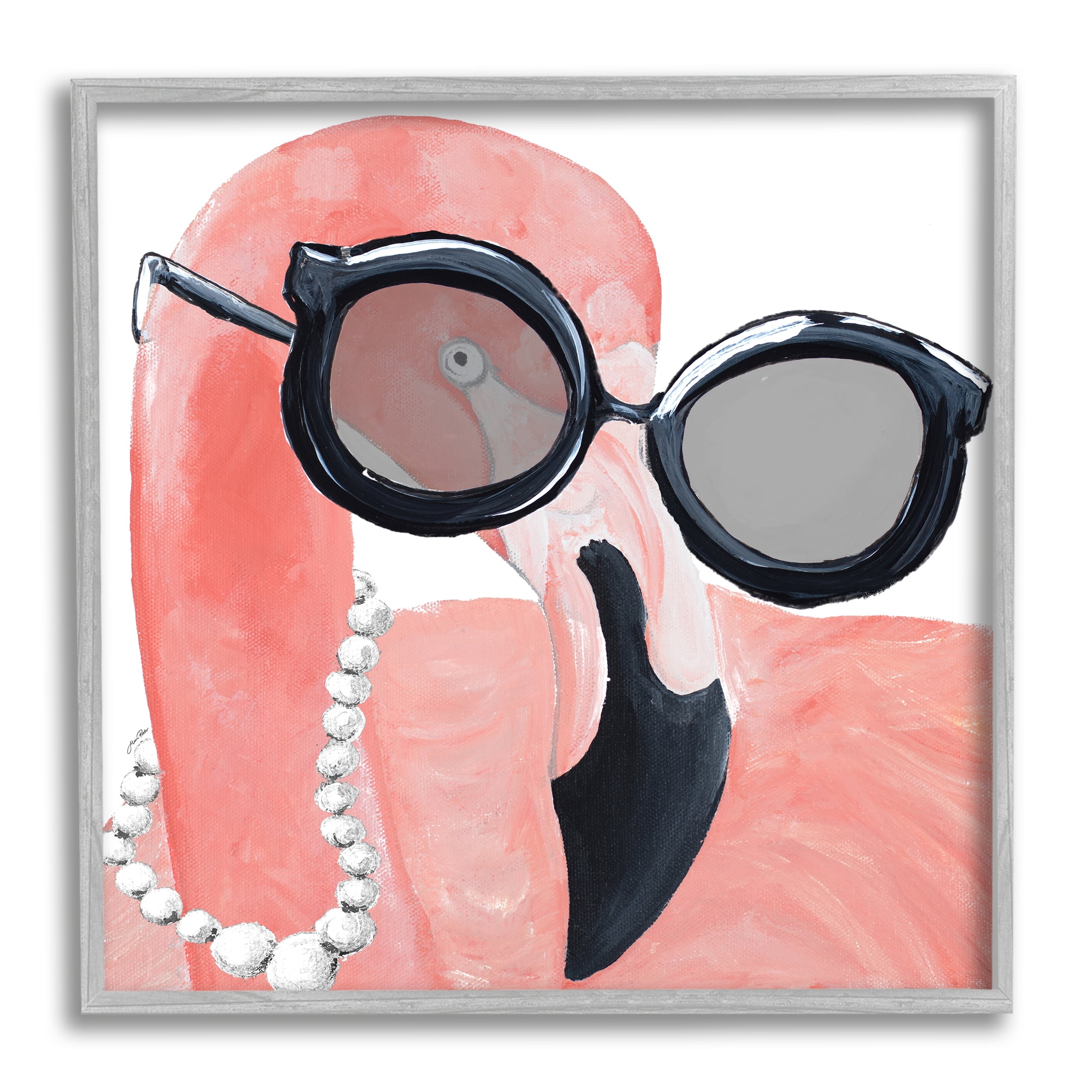 Stupell Industries Glam Fashion Pink Flamingo Sunglasses Pearls Bird, 24 x 24, Design by Gina Ritter